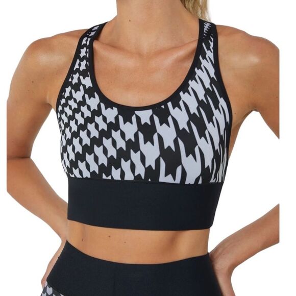 Ultracor Newsprint Sports Bra In Houndstooth Black And White Women’s Size S NWT - Picture 1 of 7